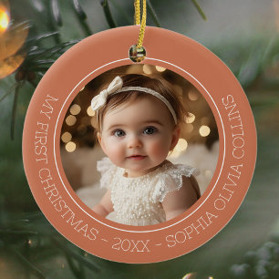 Baby Första jul Rustic Terracotta Two Photo Julgransprydnad Keramik