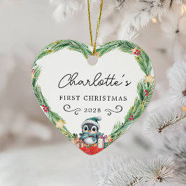 Baby Första jul - Rustic Wandein & Penguin Julgransprydnad Keramik