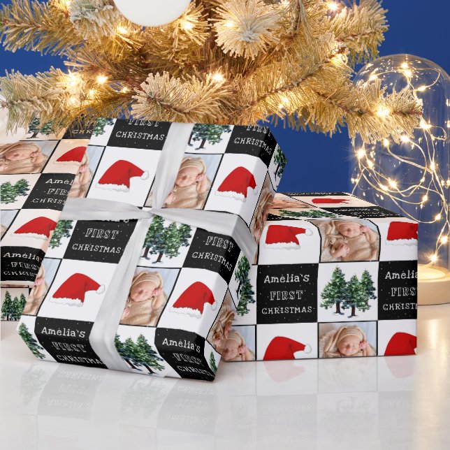 Baby första jul Santa Hat Snö Träd Photo Presentpapper (Helgdagar)