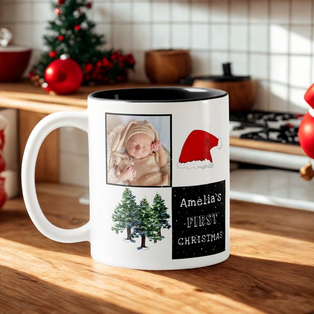 Baby första jul Santa Hat Snö Träd Photo Två-Tonad Mugg (Skapare uppladdad)