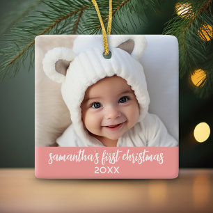 Baby Första jul - Simple Coral Rosa Girl Girl Julgransprydnad Keramik