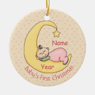 Baby Första jul - Sleeping on Måne (flicka) Julgransprydnad Keramik