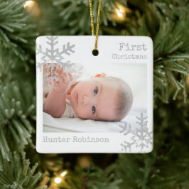 Baby Första Jul Snöflinga Foto Julgransprydnad Keramik