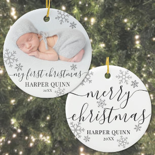 Baby Första Jul Snöflinga Foto Nyfödd Julgransprydnad Keramik