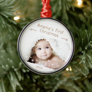 Baby Första jul Snöflingor Photo Keepsaké Julgransprydnad Metall