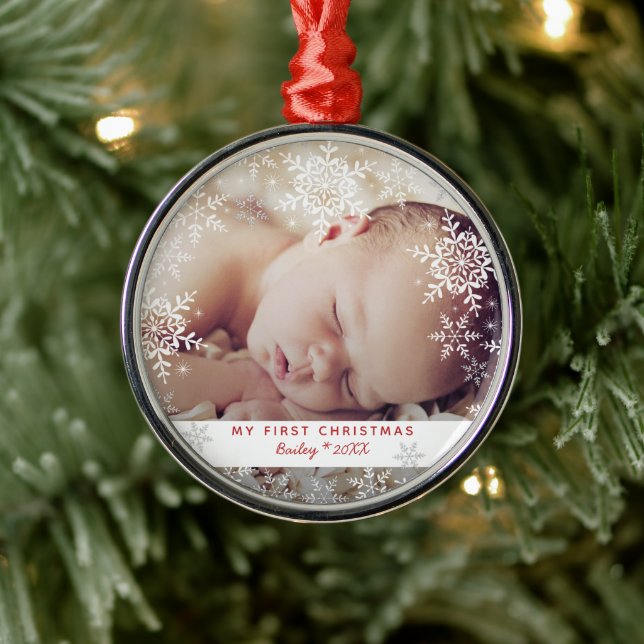 Baby Första jul Snöflingor Red Silver Julgransprydnad Metall (Träd)