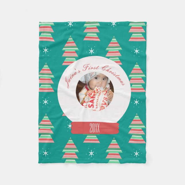 Baby Första jul Snowglobe Snöflingor Träd Fleecefilt (Framsidan)