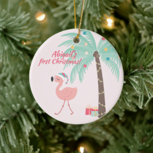 Baby första jul - söt Santa Flamingo Julgransprydnad Keramik