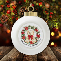 Baby Första Jul Söt Teddybjörn Blommig Krans