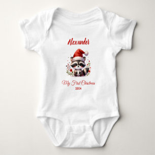 Baby första jul söta tvättbjörn personlig t shirt