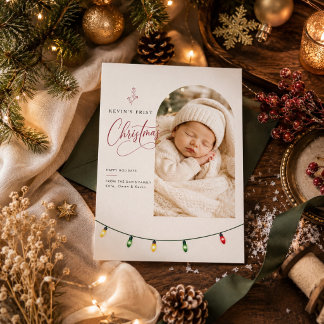 Baby Första Jul Strängljus Holiday Foto Julkort