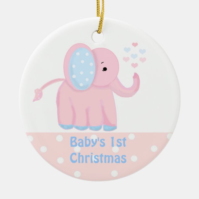 Baby Första jul Sweet Rosa Elephant Julgransprydnad Keramik (Framsidan)