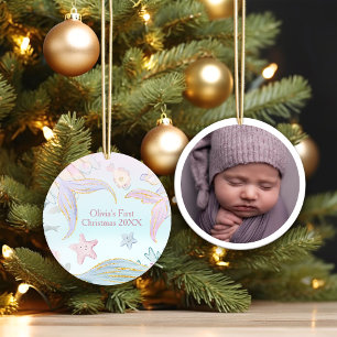 Baby första jul under Sea Sjöjungfru Photo Julgransprydnad Keramik