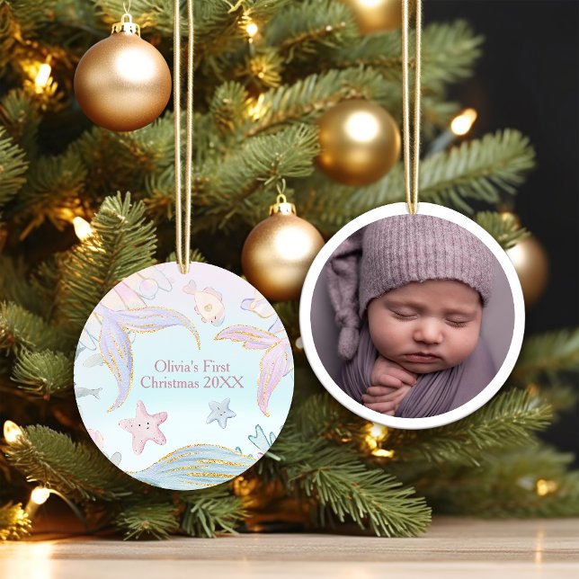 Baby första jul under Sea Sjöjungfru Photo Julgransprydnad Keramik (Skapare uppladdad)
