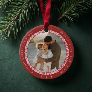 Baby första jul Vågigt Modern Minimal 2-foto Julgransprydnad Keramik