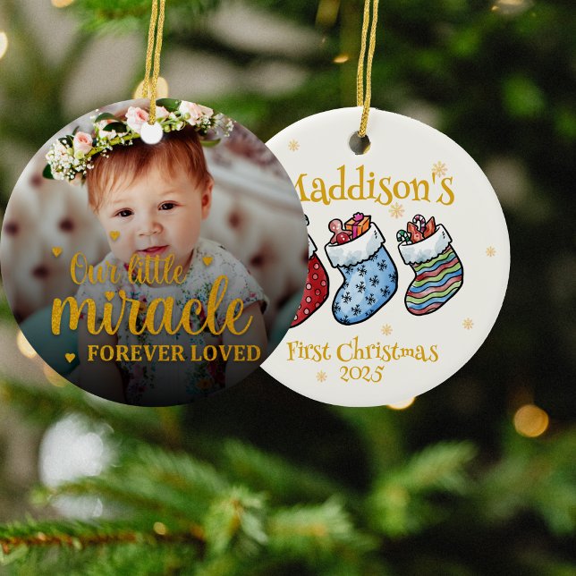 Baby första jul - vårt lilla Miracle, för alltid Julgransprydnad Keramik (Baby’s First Christmas Our Little Miracle, Forever Ceramic Ornament)