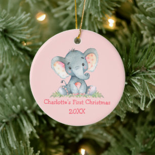 Baby Första jul - vattenfärg Elephant Rosa Julgransprydnad Keramik