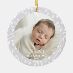 Baby Första Jul Vinter Rosa Botaniska Bär Julgransprydnad Keramik