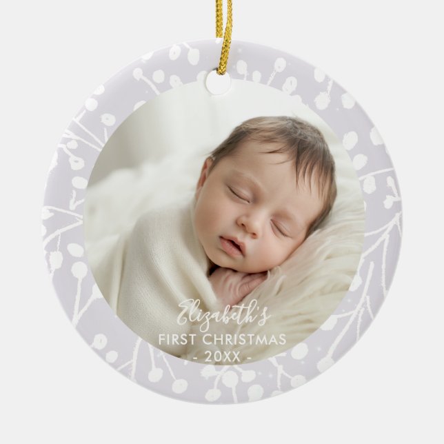 Baby Första Jul Vinter Rosa Botaniska Bär Julgransprydnad Keramik (Framsidan)