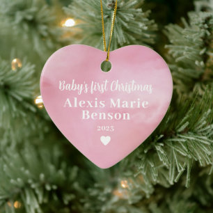 Baby Första jul Watercolor Rosa Fullt Photo Julgransprydnad Keramik