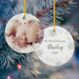 Baby Första jul White Silver Snöflingor Julgransprydnad Keramik