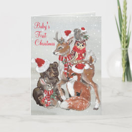 Baby Första jul Woodland Animal Snö Anpassningsbar Helgkort