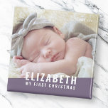 Baby första julafton Anpassningsbar Modern Photo Y Magnet<br><div class="desc">Denna enkla och moderna utformning består av sans serif-typografi. Lägg till fotot för anpassningsbar baby.</div>