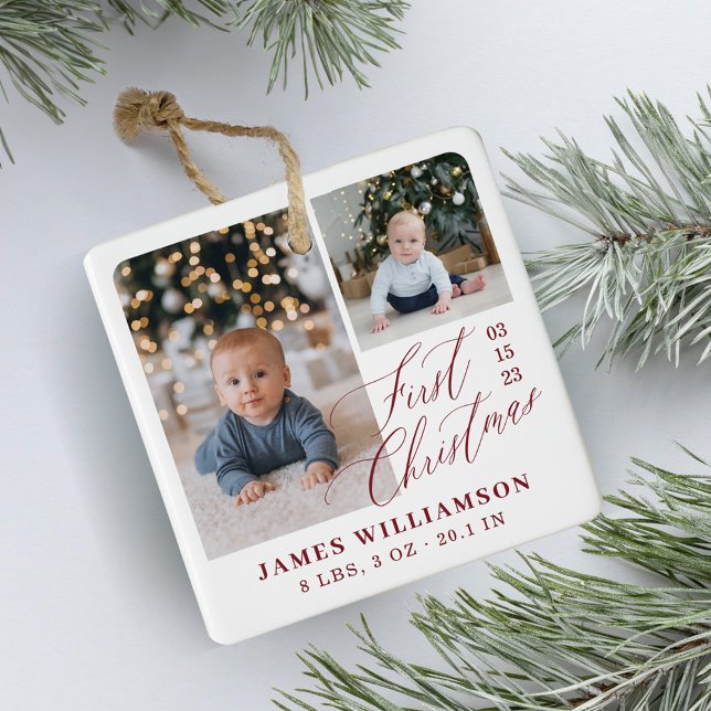 Baby Första julafton Birth Stats Photo Gallery Julgransprydnad Keramik (Baby's First Christmas Birth Stats Photo Gallery Ceramic Ornament)