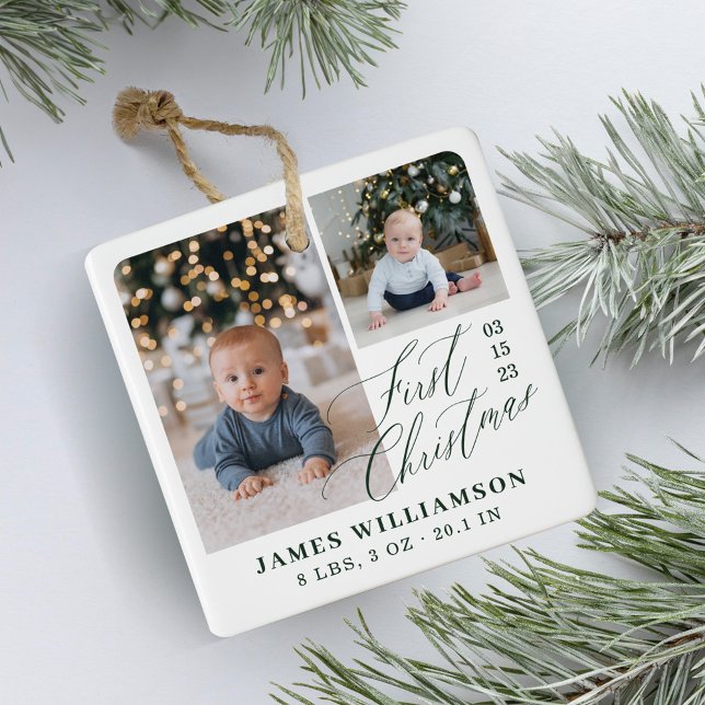 Baby Första julafton Birth Stats Photo Gallery Julgransprydnad Keramik (Baby's First Christmas Birth Stats Photo Gallery Ceramic Ornament)