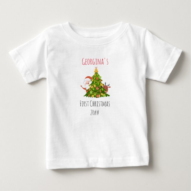 Baby första julafton, Personligen Träd T Shirt (Framsida)