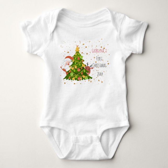 Baby första julafton, Personligen Träd T Shirt (Framsida)