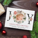 Baby Första julafton Poinsettia Ivory Blommigt Pho Julkort<br><div class="desc">Skickar ett meddelande om Baby födelsemeddelande med detta "JOY Typography Poinsettia Blommigt Photo Helgdag Card". Det är lätt att anpassa sig för att vara unik. (1) Om du vill göra ytterligare anpassningar klickar du på länken "anpassa ytterligare" och användor verktyg som är utformat för att ändra mallen. (2) Om du...</div>