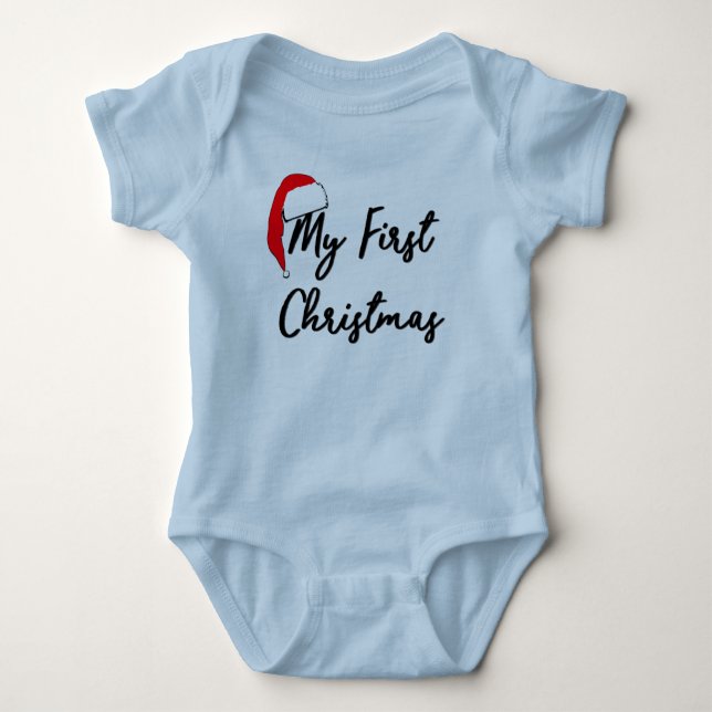 Baby första julBodysuit (blått) T Shirt (Framsida)