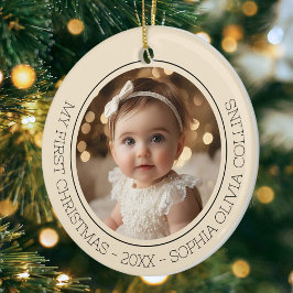 Baby Första julchampagne Guld Modern Photo Julgransprydnad Keramik