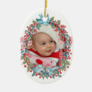 Baby Första julen 1:a Cute Pastel-Blommigten Julgransprydnad Keramik