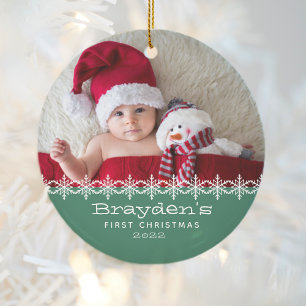 Baby Första julen 2023 Photo Grönt Julgransprydnad Keramik