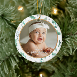 Baby Första Julen Anpassad Foto Akvarell Julgransprydnad Keramik