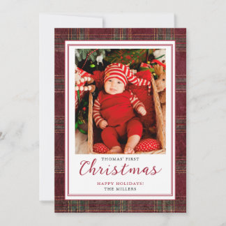 Baby Första Julen Burgundy Grön Tartan Randig