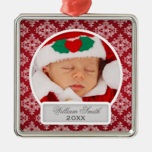 Baby Första julen Elegant Damask Red Julgransprydnad Metall