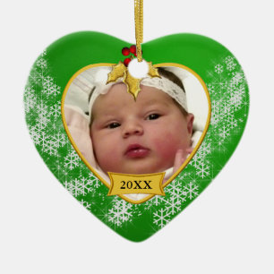 Baby Första julen Grönt Guld Photo Julgransprydnad Keramik