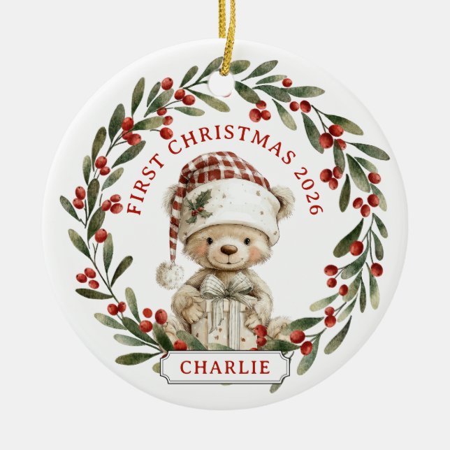 Baby Första Julen Keramisk Cirkulär Ornament (Framsidan)