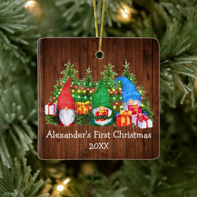 Baby Första Julen Ljus Tomte Rustik Fyrkant Julgransprydnad Keramik (Träd)