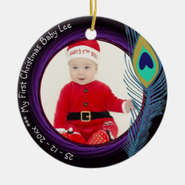 Baby Första julen Peacock Ornament PHOTO Namngiven
