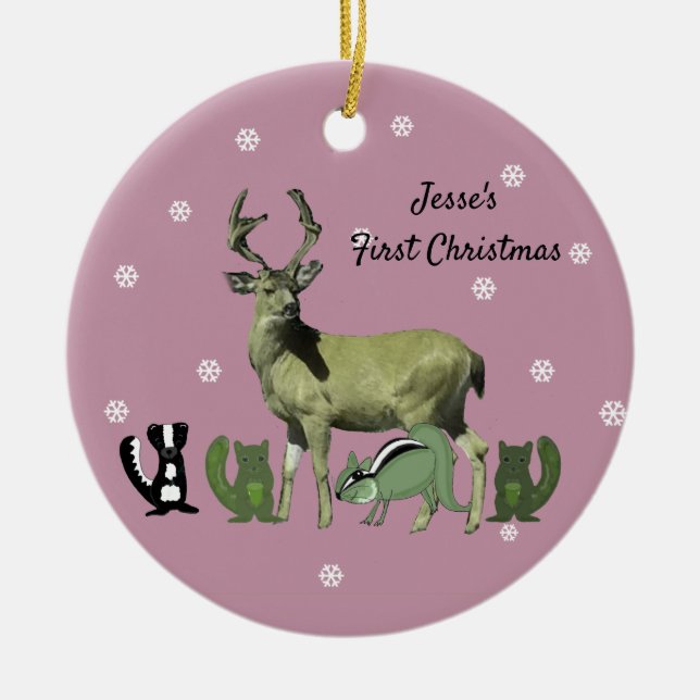 Baby Första julen Rosa Forest Animals Ornament (Framsidan)