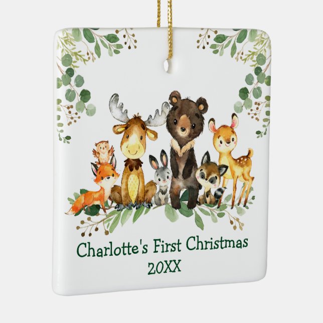 Baby Första julen Rustic Animals Greenery PHOTO Julgransprydnad Keramik (Höger)