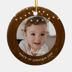 Baby Första Julen Rustika Träljus Foto Julgransprydnad Keramik