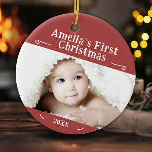 Baby Första julen Simple Red Photo Keepsak Julgransprydnad Keramik
