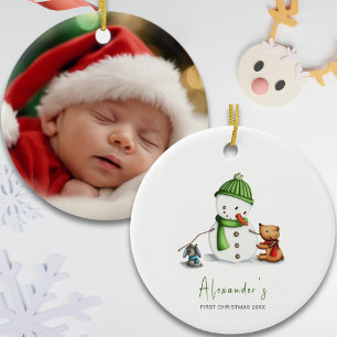 Baby Första Julen Snömannen Foto Julgransprydnad Keramik