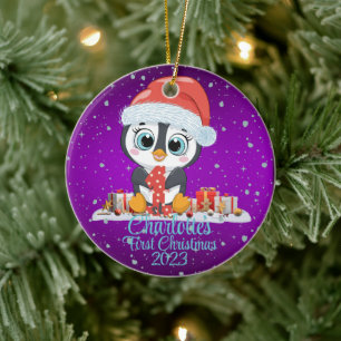 Baby Första julen, söt pingvin jul Julgransprydnad Keramik