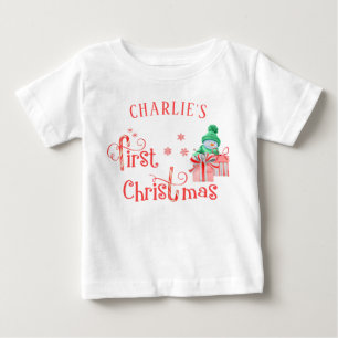 Baby Första Julen - Söt Snöman och Snöflingor T Shirt